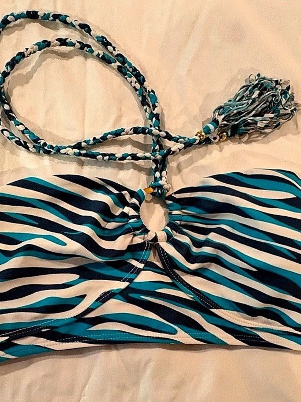 Abstract Bandeau Bikini Top in Blue & Black Like New